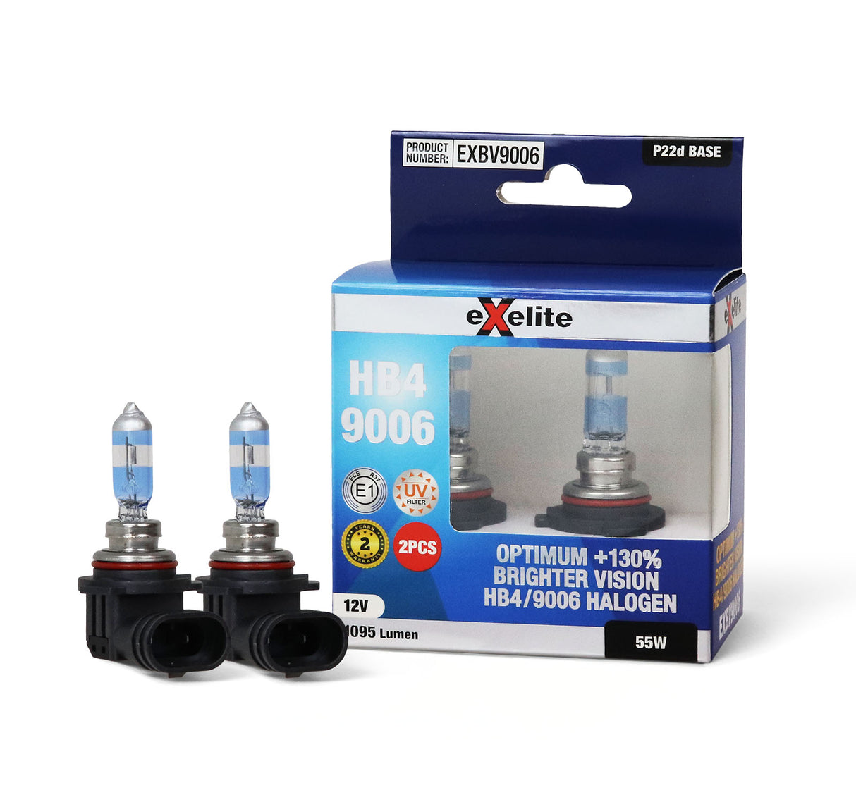 Brighter Vision Halogen Bulbs HB4/9006 (2 Packs) EXBV9006 - Exelite | Universal Auto Spares