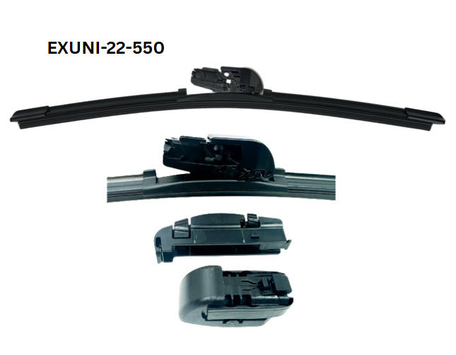 22 - 550mm Flexible Flat Wiper with Universal Adaptors EXUNI-22-550 - eXelwipe | Universal Auto Spares