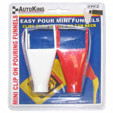 Easy Pour Mini Funnels Set of 2 Clips Onto bottle/Neck - AUTOKING | Universal Auto Spares
