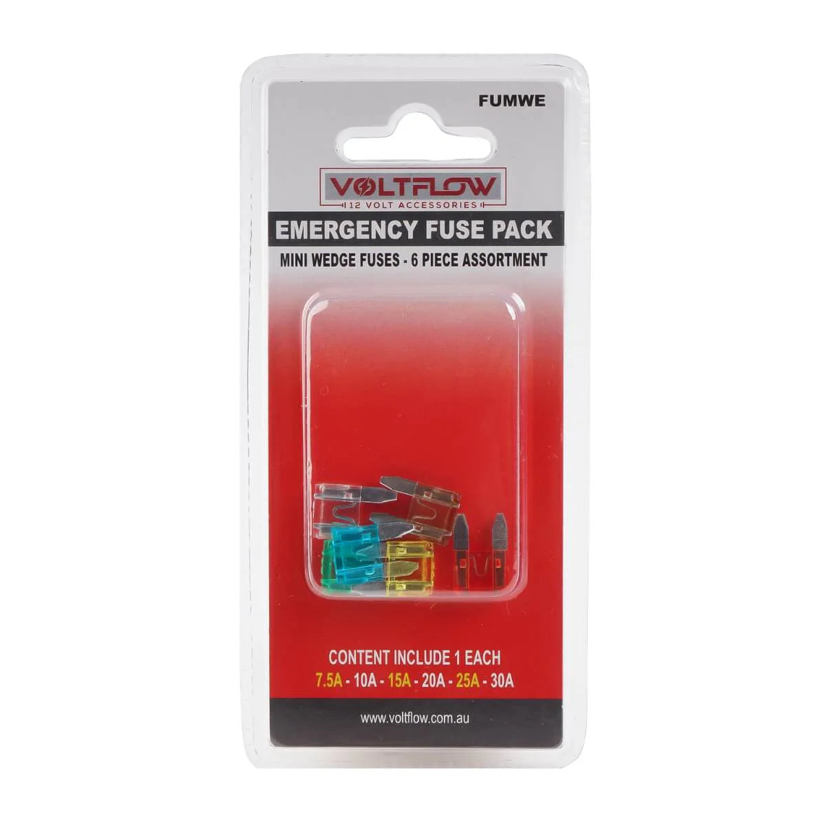 Mini Wedge Car Fuses 6 Piece 7.5Amp - 30Amp Emergency Packs - VoltFlow