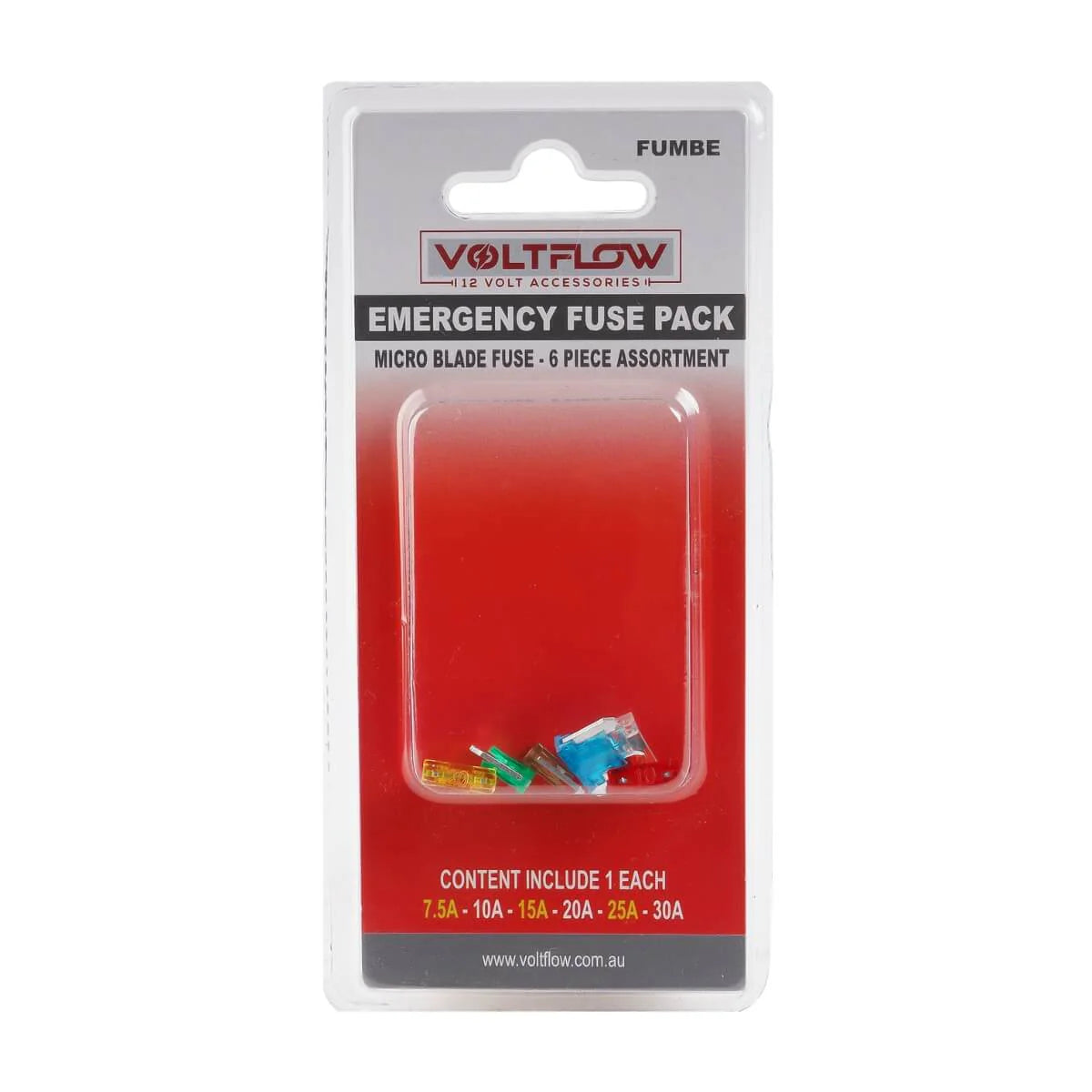 Micro Blade Car Fuses 6 Piece 7.5Amp - 30Amp Emergency Packs - VoltFlow