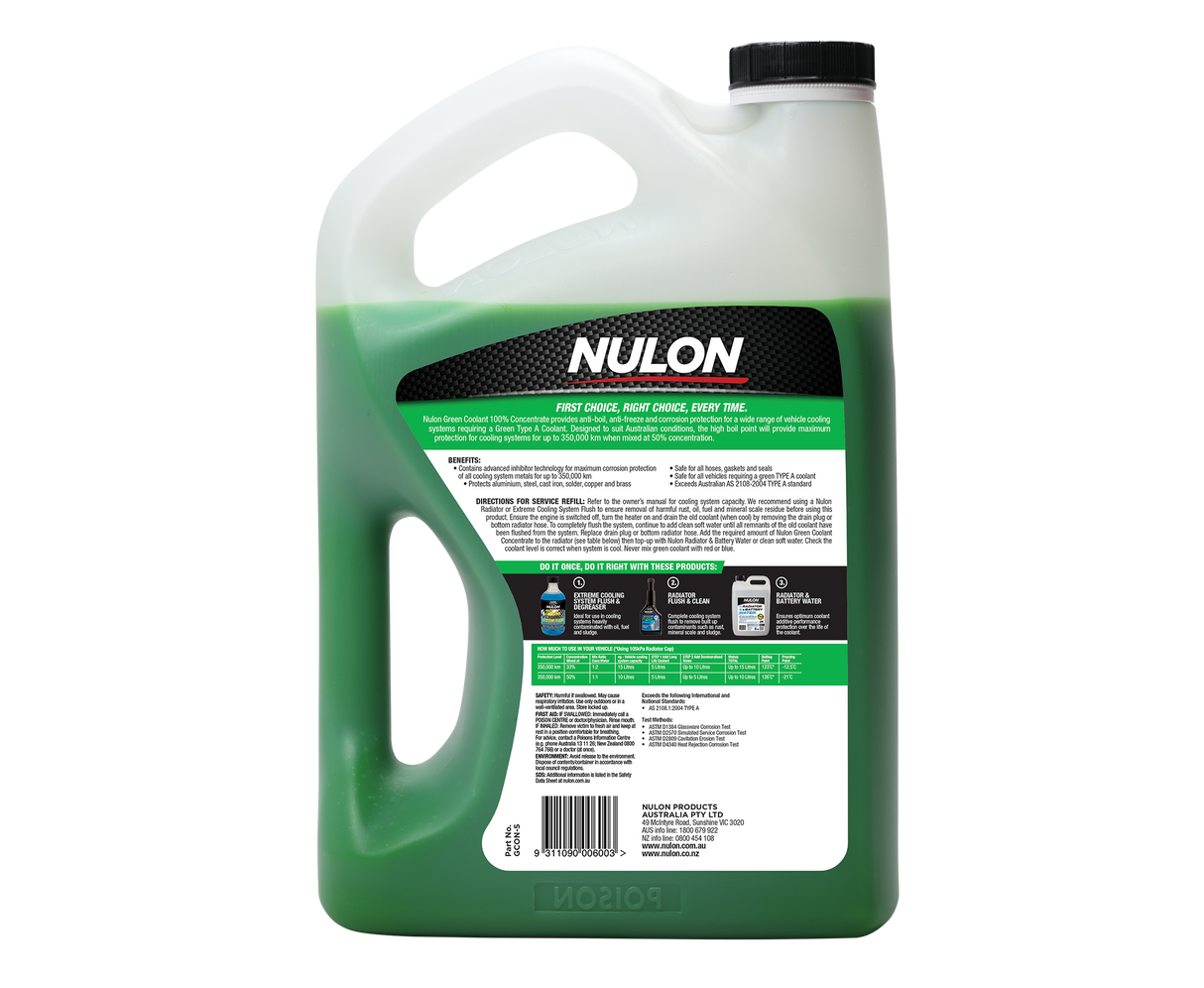 Green Coolant 100% Concentrate 5L - Nulon