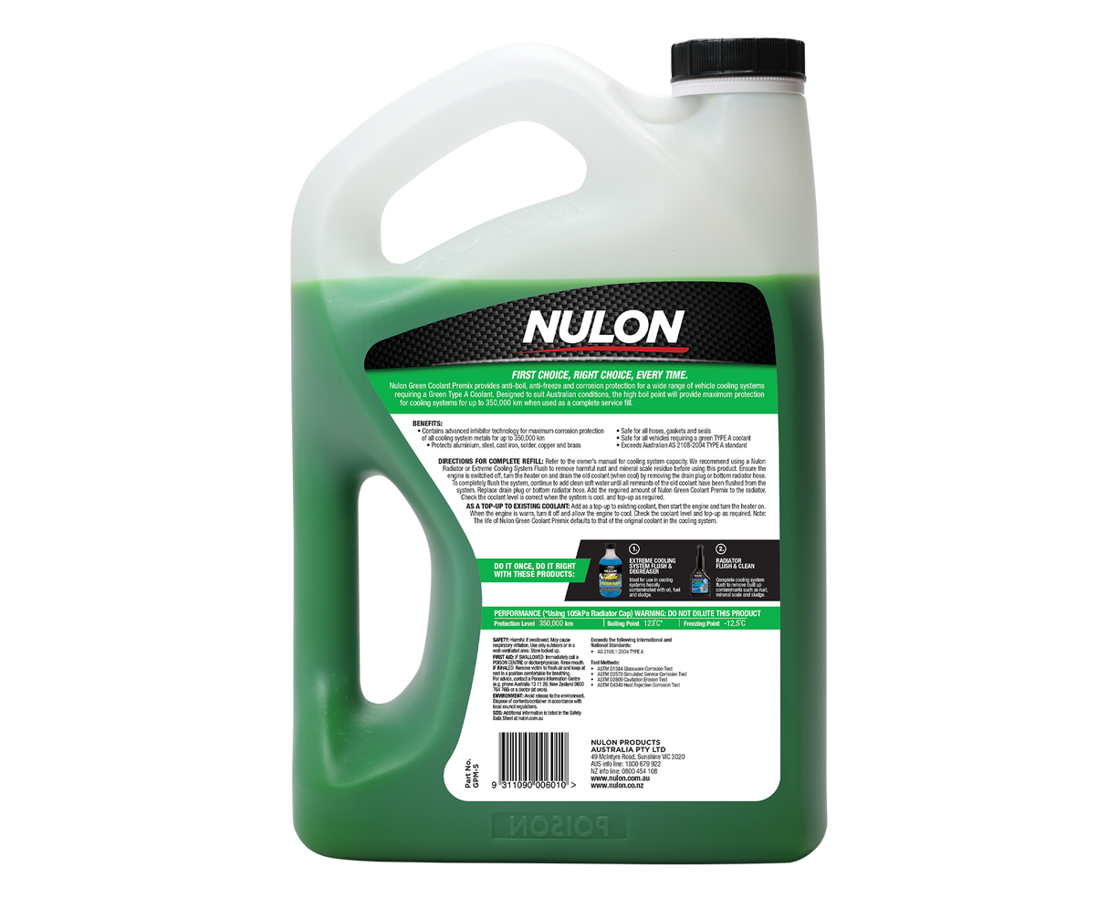 Green Coolant Premix 5L - Nulon | Universal Auto Spares