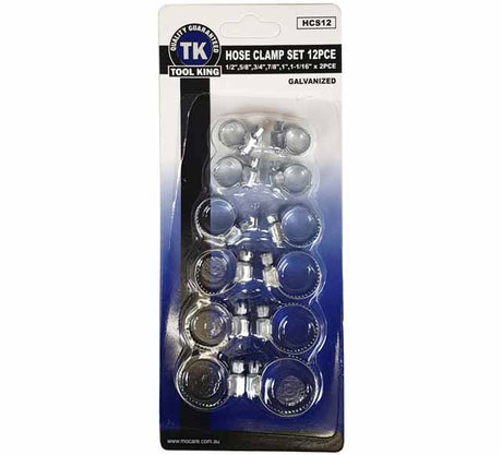 Hose Clamp Set 12 Pieces 16-27mm Galvanized - Tool King