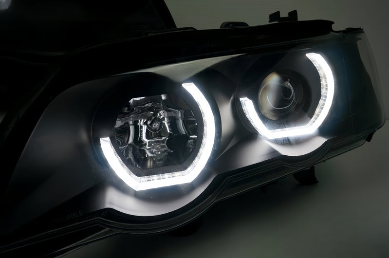3D LED Dual Halo Black Projector Head Light Fit For BMW X5 E53 1999-2003 HL-BMW022LS - Machter