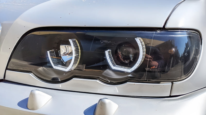 3D LED Dual Halo Black Projector Head Light Fit For BMW X5 E53 1999-2003 HL-BMW022LS - Machter