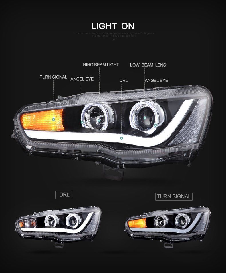 Angel Eyes DRL LED Headlights Fit For Mitsubishi Lancer EVO X CJ VRX 2007-2018 HL-MB001LS - Machter