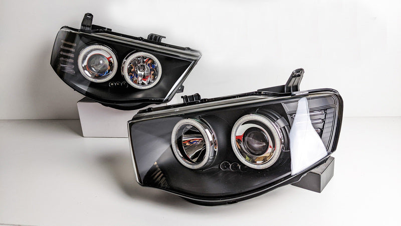Black Ultra LED Angel Eyes Projector Headlights Fit For Mitsubishi Triton 2006-2015 HL-MB005LS - Machter