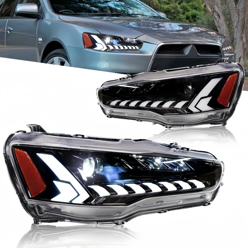 V2 Demon Eye 3D LED DRL Projector Head Light Fit For Mitsubishi Lancer CJ EVO X VRX 2007-2018 HL-MB021LS - Machter
