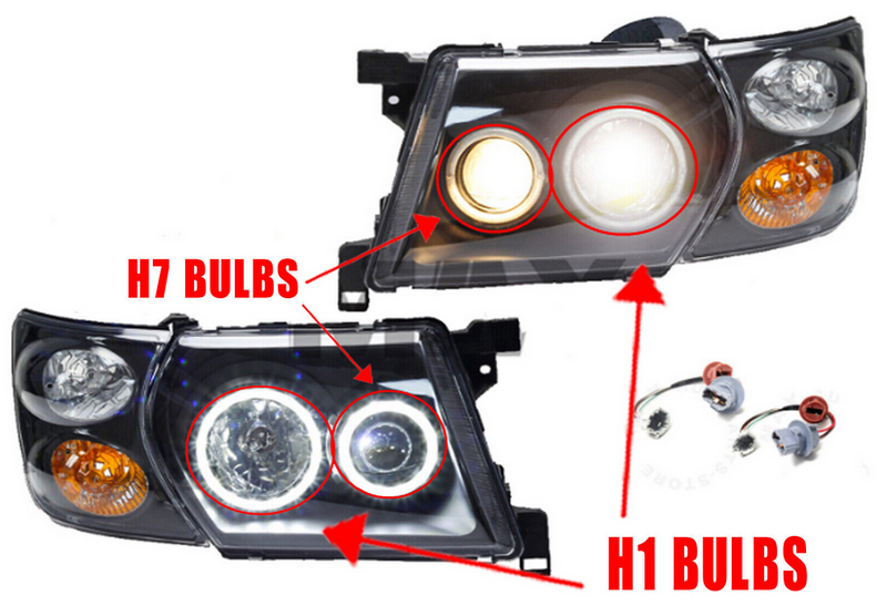Pair Head Lights Lamps Black LED AngelEye Fit For Nissan Patrol GU 1-3 1997-2007 HL-NS003 - Machter