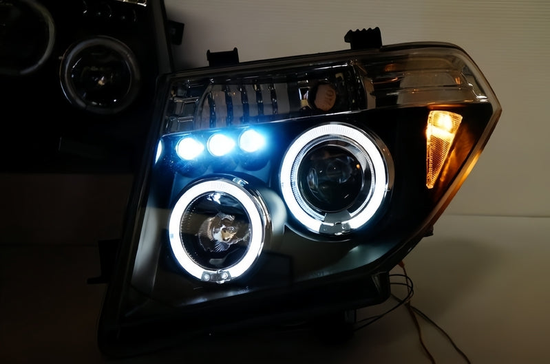 Black LED Angel-Eyes Head Light Fit For Nissan Navara D40 Pathfinder R51 2004-2011 HL-NS023LS - Machter