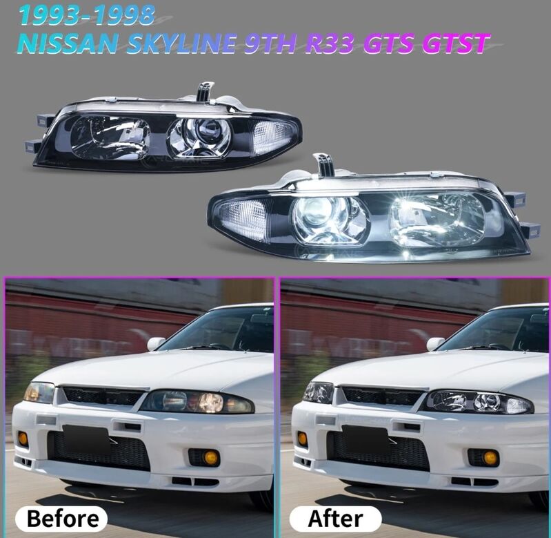 JDM Black OE Projector Headlights Fit For Nissan Skyline R33 GTR GTS25 GTS Series 1&3 HL-NS035LS - Machter