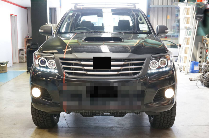 Black DRL LED Angel-Eyes Projector Headlights Fit For Toyota Hilux SR5 2011-2014 HL-TA007LS - Machter