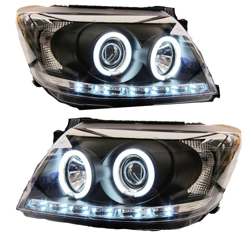 Black DRL LED Angel-Eyes Projector Headlights Fit For Toyota Hilux SR5 2011-2014 HL-TA007LS - Machter