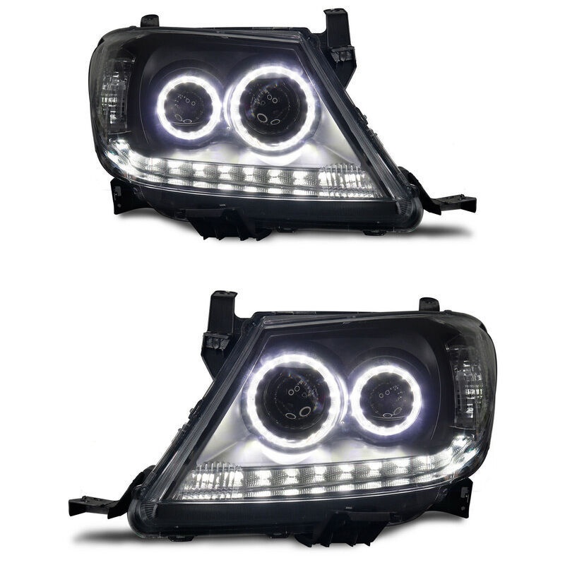 Smoke LED Headlights DRL HALO Projector Angel Eyes Fit For Toyota Hilux 2005-2011 Pair HL-TA014 - Machter