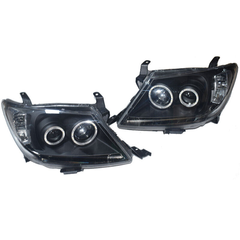 Smoke LED Headlights DRL HALO Projector Angel Eyes Fit For Toyota Hilux 2005-2011 Pair HL-TA014 - Machter