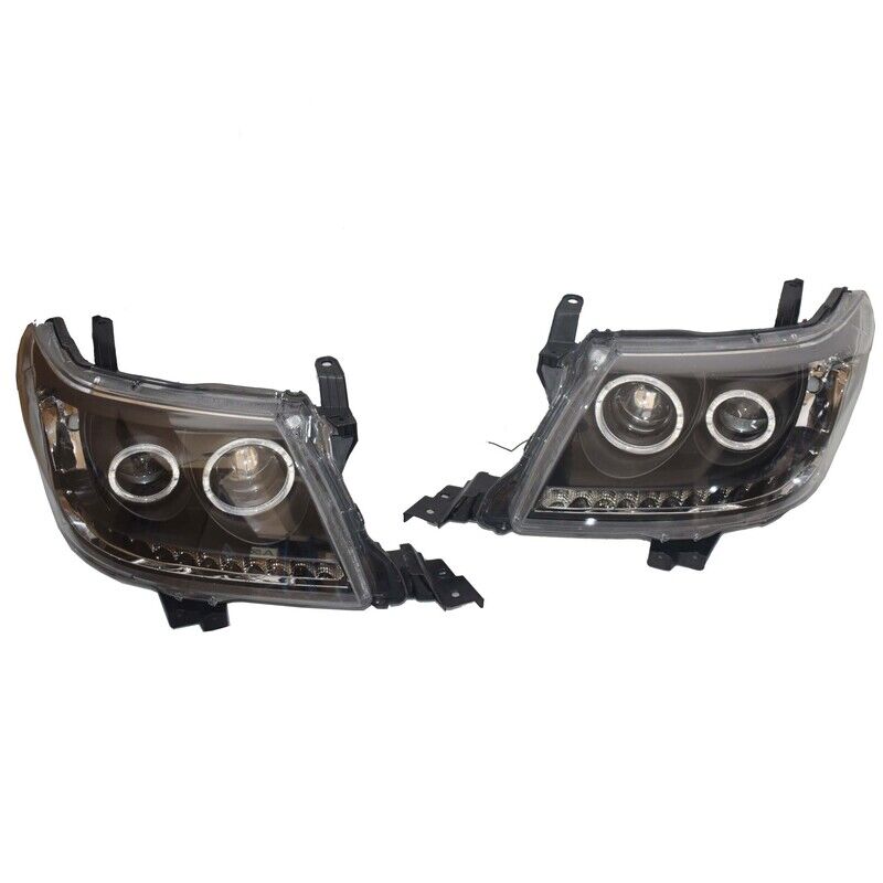 Pair Smoke LED Headlights DRL HALO Projector Angel Eyes Fit For Toyota Hilux VIGO 2011-2015 HL-TA015 - Machter