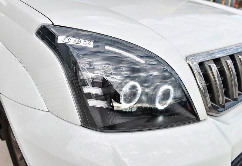 Smoke Angel Eye LED Headlights Fit For Toyota Prado 120 Series 02-09 Pair HL-TA016 - Machter
