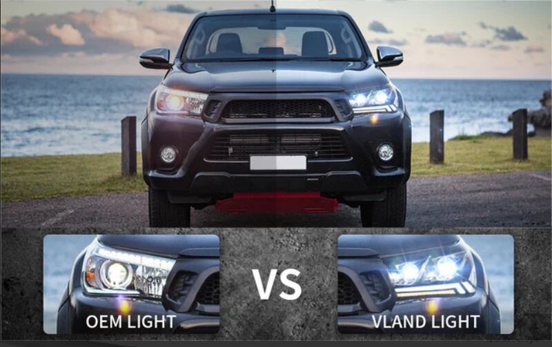 Black LED Projector Headlights Dynamic Indicators Fit For Toyota Hilux Revo 2015-2020 HL-TA073LS - Machter