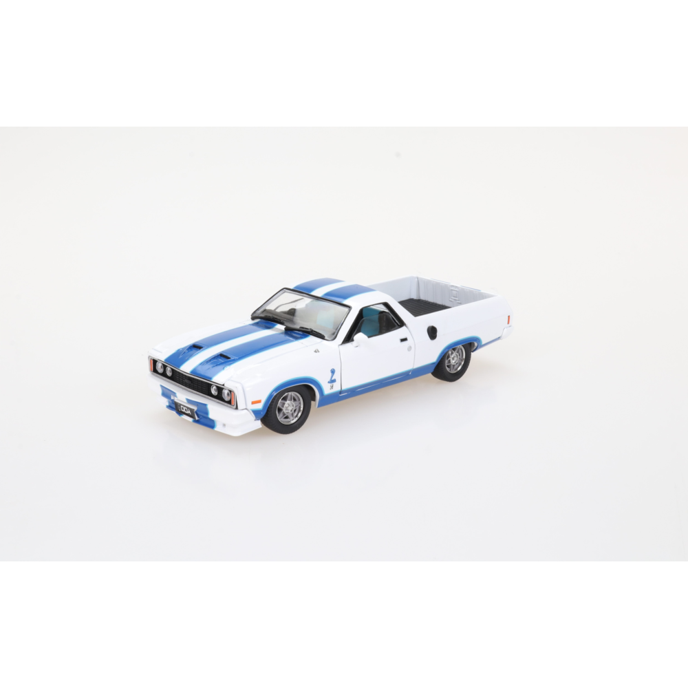 Ford Falcon XC Cobra Ute White with Blue Stripes Diecast Model Car 1:32 Scale (Approx. 14–15cm) Collectible | Universal Auto Spares
