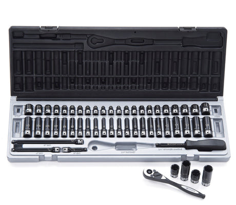 53 Pieces 1/4" DR 6-Point Metric & A/F Dual Action Socket Set - Dual Action