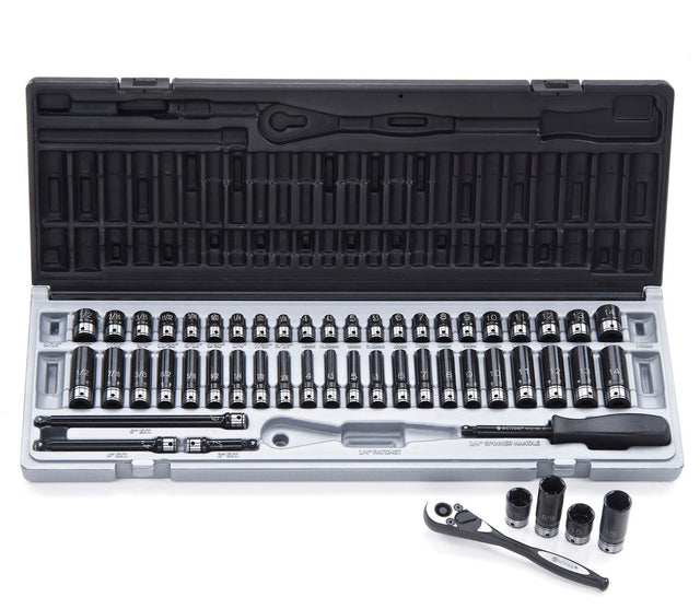53 Pieces 1/4" DR 6-Point Metric & A/F Dual Action Socket Set - Dual Action
