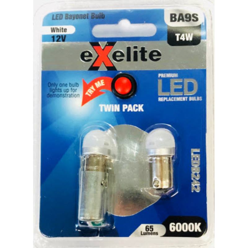 LED Bayonet Bulbs 12V 4W BA9S 6000K (2PK) LEDB242 - Exelite