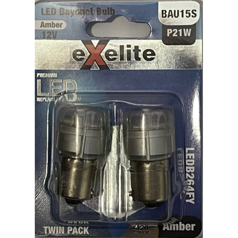 LED Bayonet Bulbs 12V 21W BAU15S Amber 6000K (2PK) - Exelite
