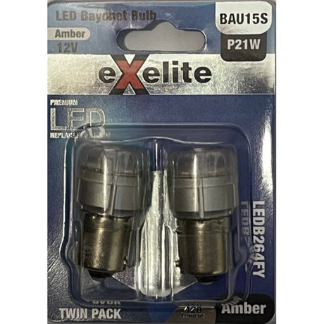 LED Bayonet Bulbs 12V 21W BAU15S Amber 6000K (2PK) - Exelite