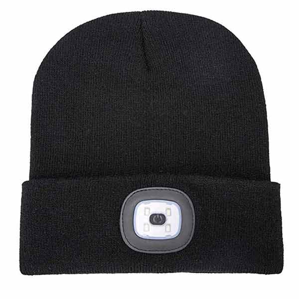 Led USB Beanie Black Knit - HARD UNIT Black