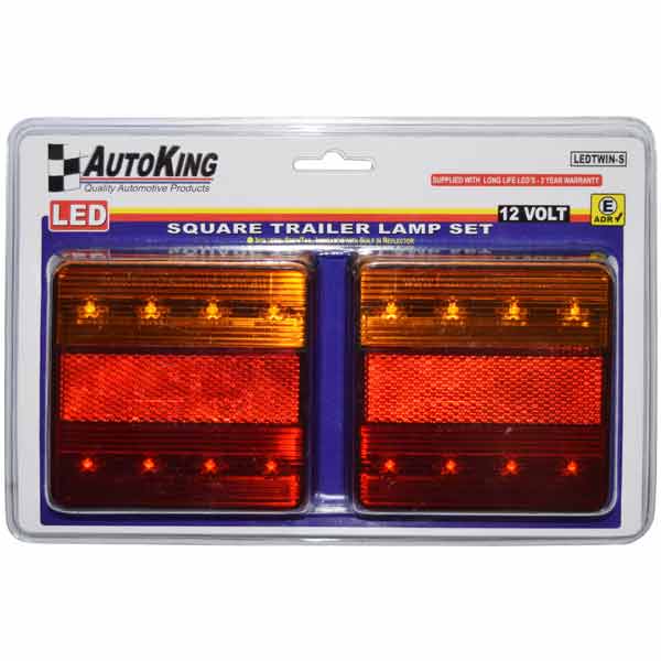 8 LED 12V Square Trailer Lamp Set UV Stabilized, Waterproof - AUTOKING