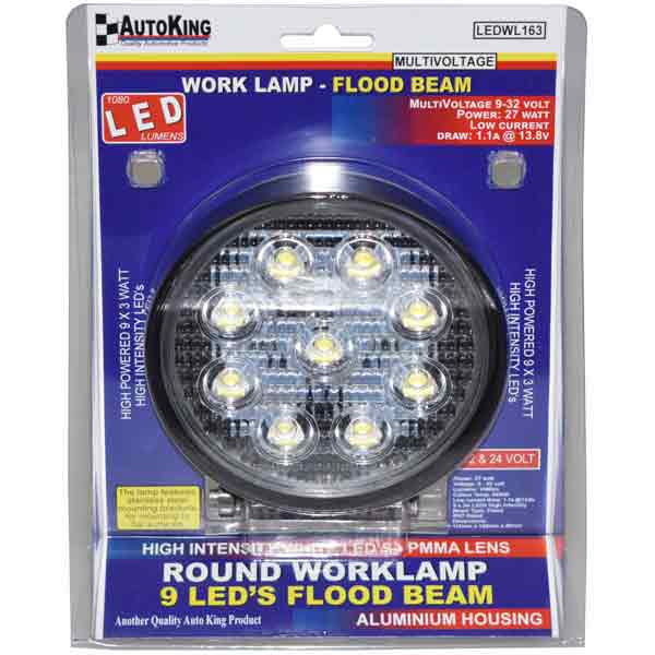 9 x 3W LED Worklight Flood Beam 1080 Lumens 115 x 42mm 9-32V - AUTOKING
