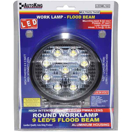 9 x 3W LED Worklight Flood Beam 1080 Lumens 115 x 42mm 9-32V - AUTOKING