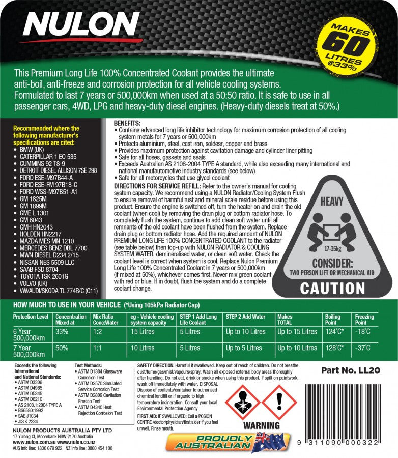 Green Premium Long Life Coolant 100% Concentrate - Nulon