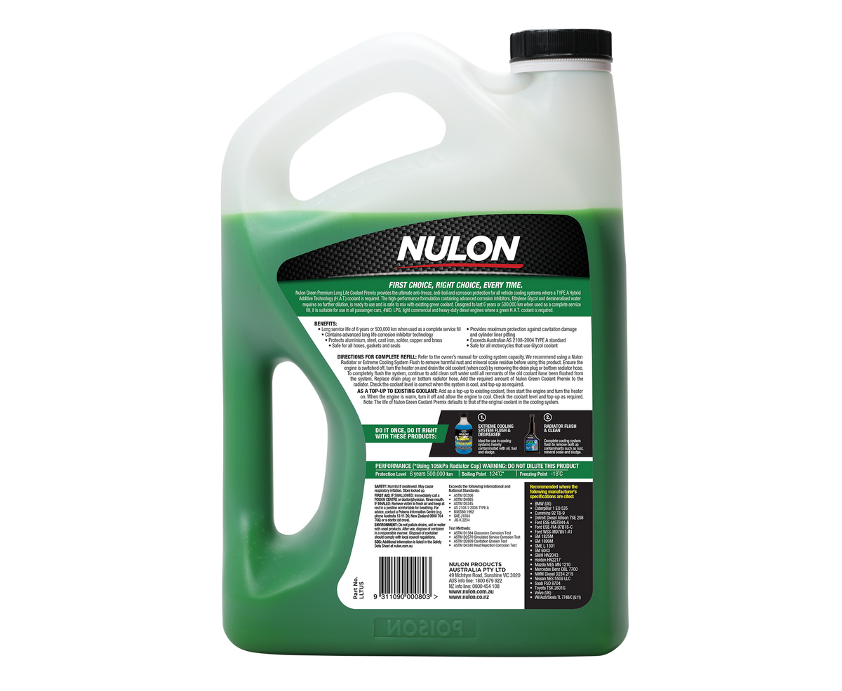 Green Premium Long Life Coolant Premix - Nulon