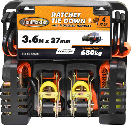4 Pieces 3.6 Meter Ratchet Tie Down, Heavy Duty - LoadMaster