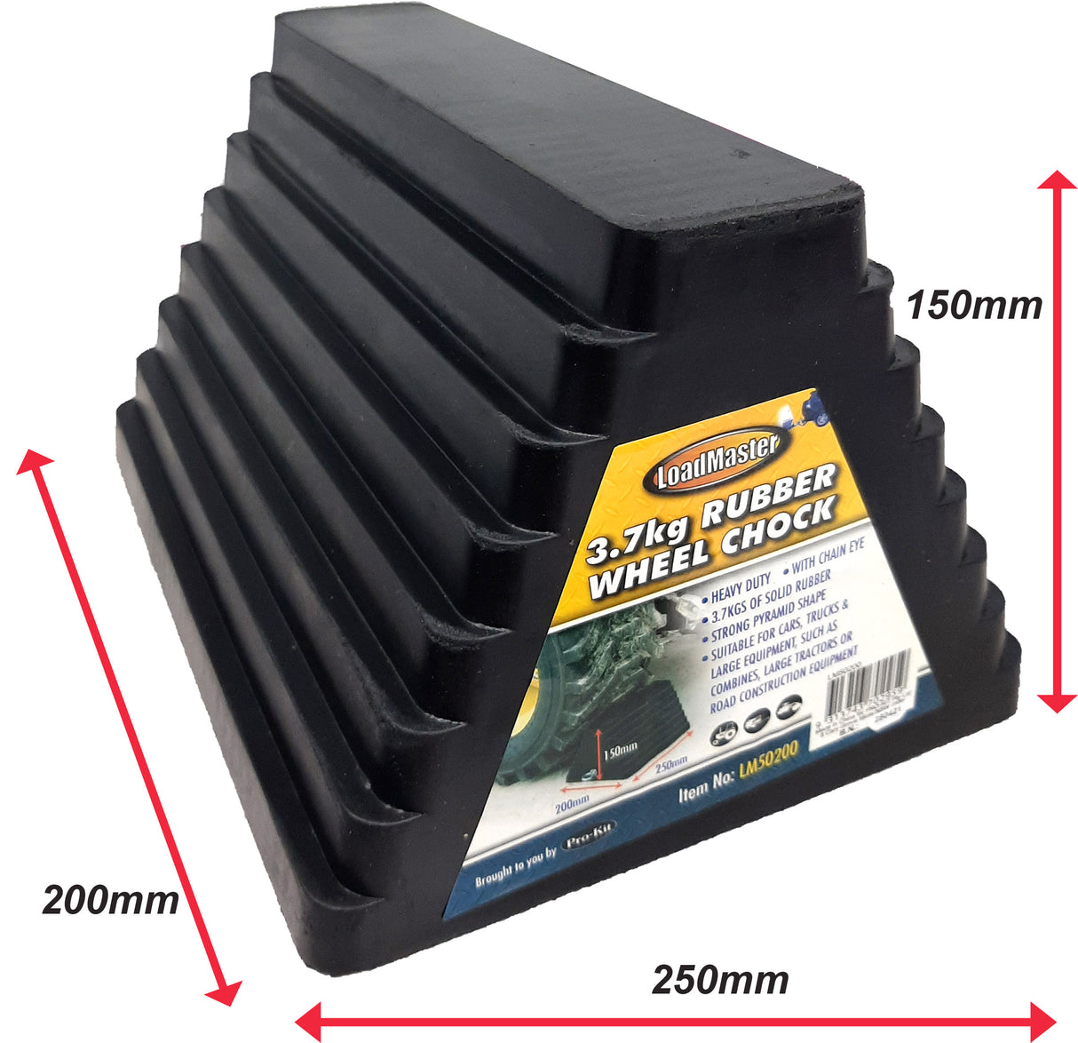 Heavy Duty Solid Rubber Pyramid Wheel Chock With Chain Eye - LoadMaster