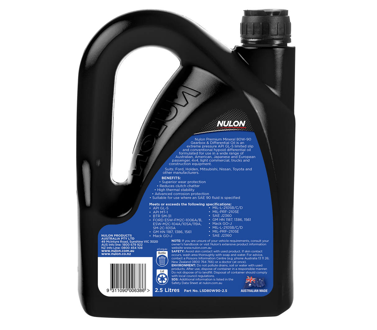 Premium Mineral 80W-90 Gearbox & Differential Oil - Nulon