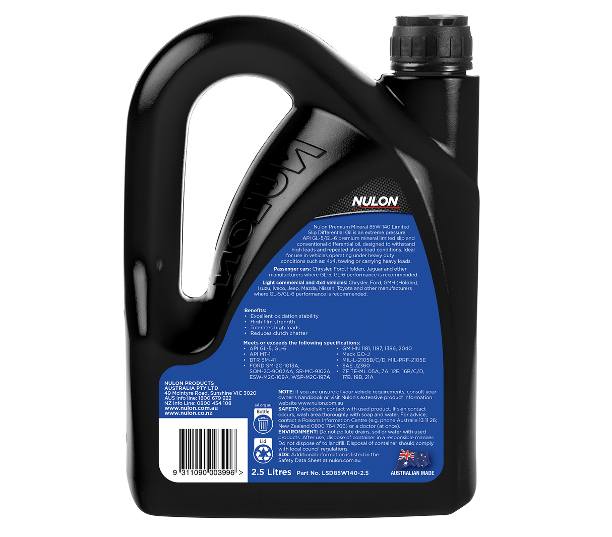 Premium Mineral 85W-140 Limited Slip Differential Oil - Nulon