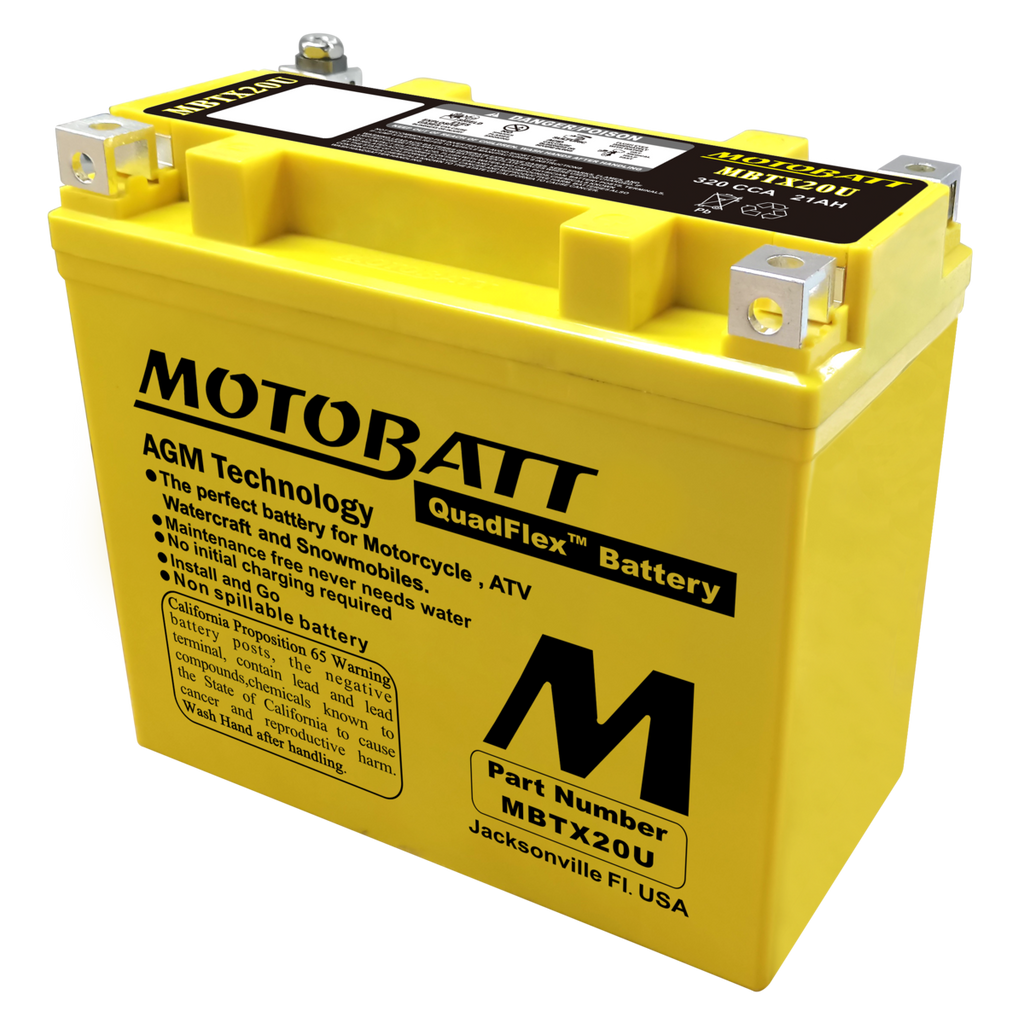 Motorcycle Battery AGM Drycell 12V 320CCA Quadflex Technology MBTX20U - Motobatt