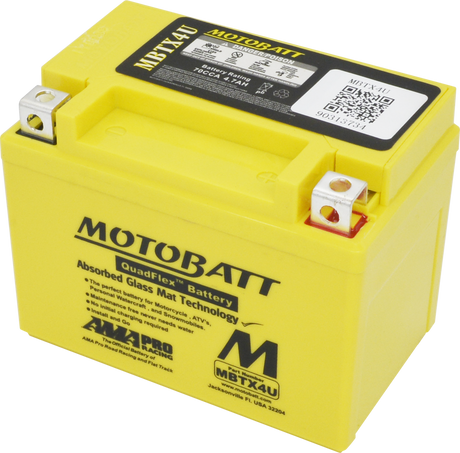 Motorcycle Battery AGM Drycell 12V 70CCA Quadflex Technology MBTX4U - Motobatt