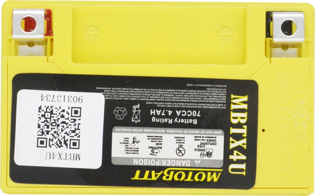 Motorcycle Battery AGM Drycell 12V 70CCA Quadflex Technology MBTX4U - Motobatt