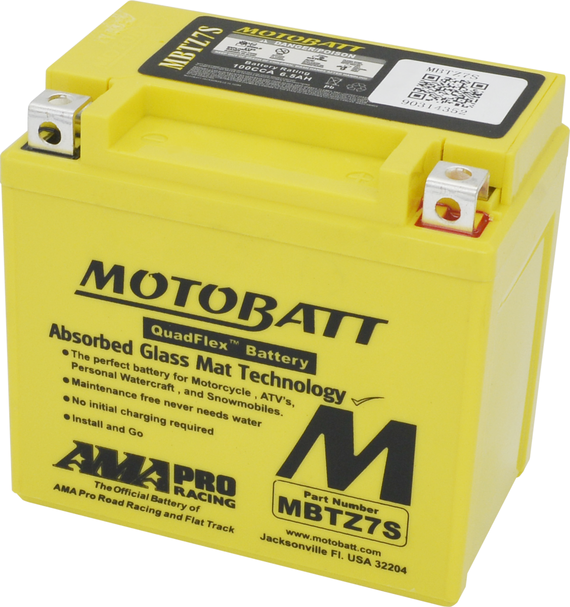 Motorcycle Battery AGM Drycell 12V 100CCA Quadflex Technology MBTZ7S - Motobatt
