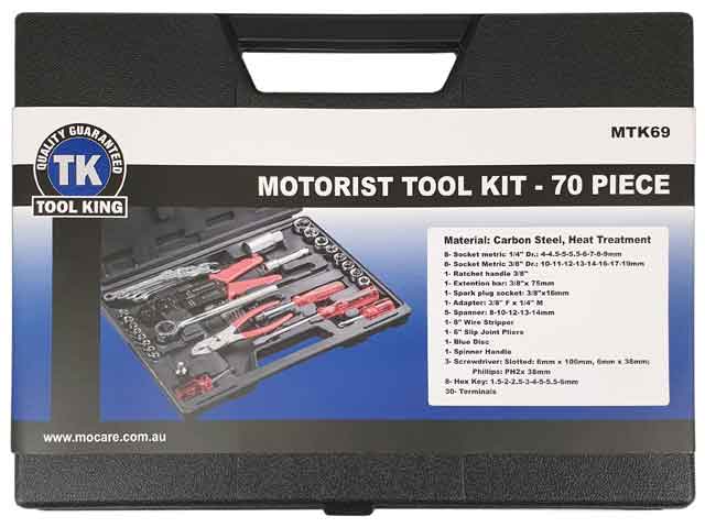 70 Piece Motorist Tool Set In Plastic Carry Case - Tool King