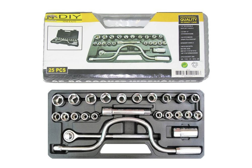 Socket Set 1/2" Drive 25 Piece Metric 6-16mm & SAE 3/8-7/8" - Tool King