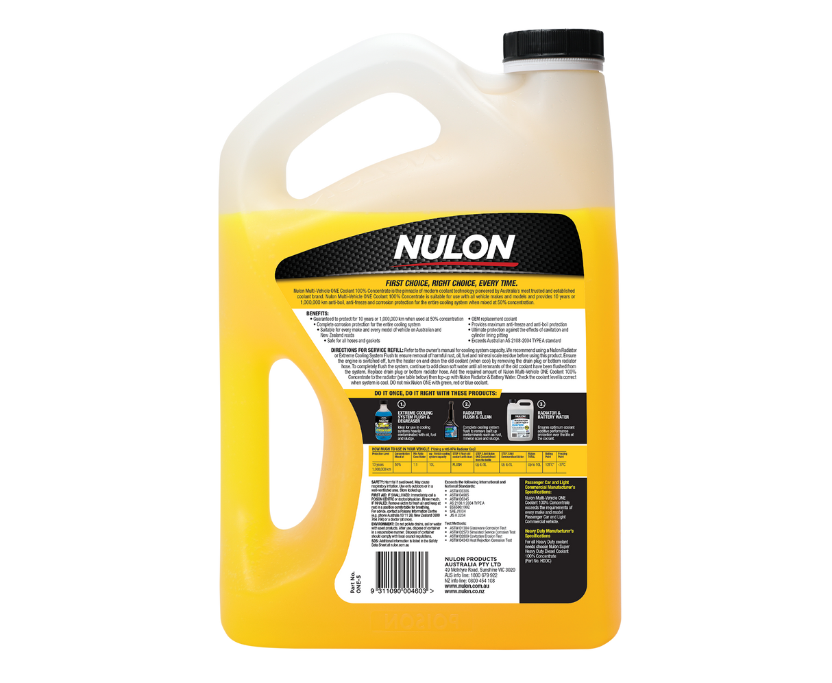 Multi-Vehicle ONE Coolant 100% Concentrate 5L - Nulon | Universal Auto Spares