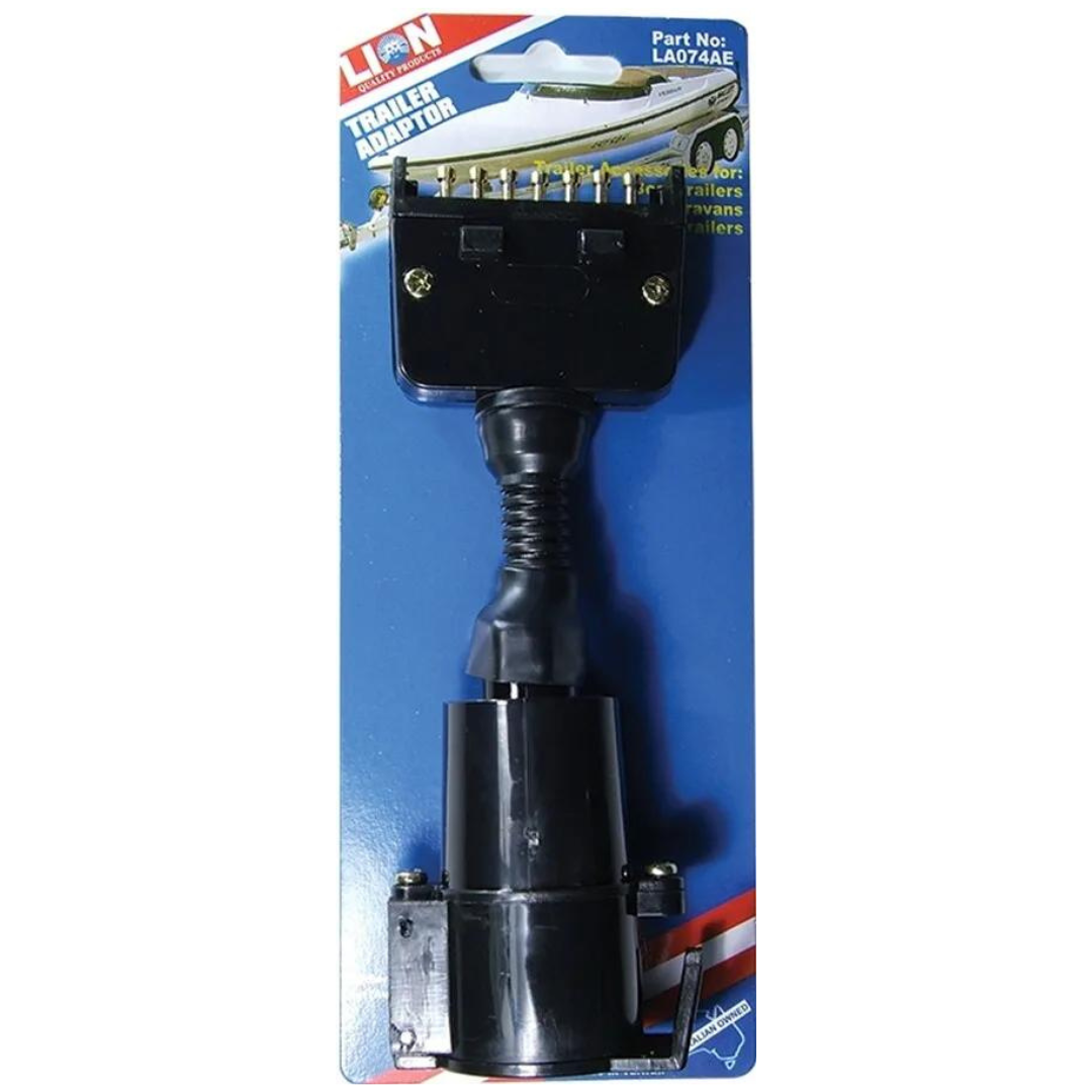Trailer Adaptor 7 Pin Flat (Car) to 7 Pin Large Round (Trailer) - LION