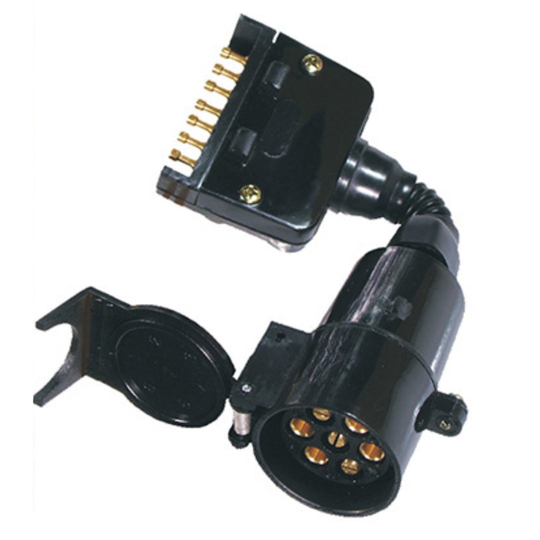 Trailer Adaptor 7 Pin Flat (Car) to 7 Pin Large Round (Trailer) - LION