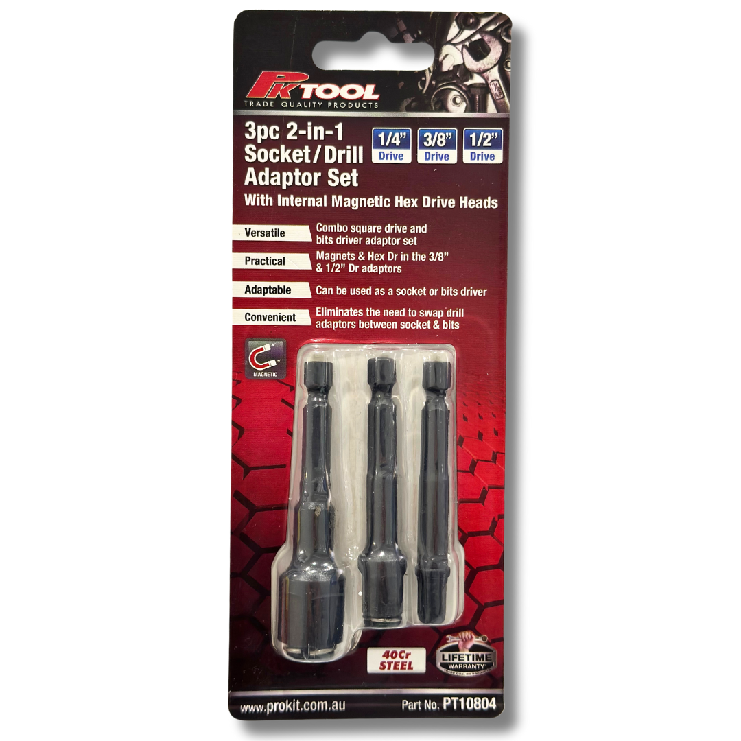 3 Piece 2-in-1 Socket/Drill Adaptor Set With Internal Magnetic - PKTool