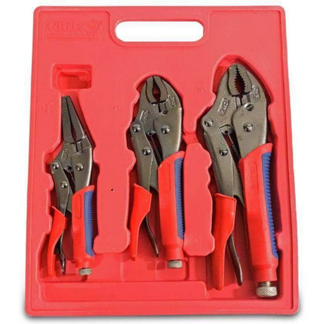 3 Piece Locking Plier Set Long Nose & Curved Jaw - GRIP | Universal Auto Spares